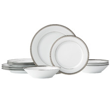 12 Piece Platinum Charlotta Porcelain Dinner Set