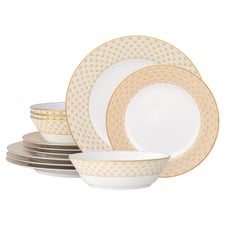 12 Piece Trocadero Gold Porcelain Dinner Set