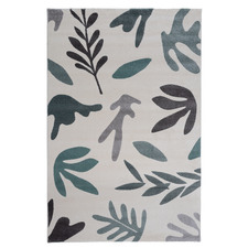Cream & Blue Abstract Leaves Rug