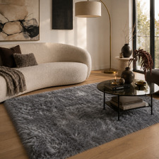 Silver & Grey Sousa Power-Loomed Faux Fur Rug