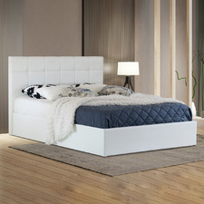 White Amalfi Buttoned Faux Leather Gas Lift Bed Frame