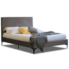 Grey Rykkie Velvet Bed Frame with Black Legs