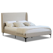 Cream Zheng Velvet Bed Frame with Black Legs