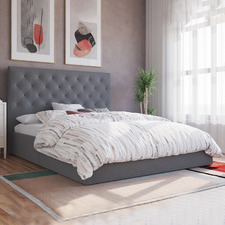 Grey Oxford Gas Lift Storage Bed Frame