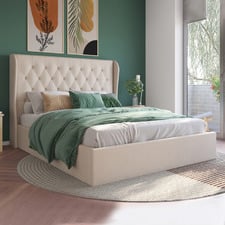 Beige Harlow Winged Gas Lift Storage Bed Frame