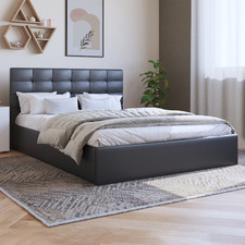 Black Amalfi Buttoned Faux Leather Gas Lift Bed Frame