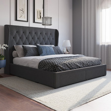 Charcoal Harlow Upholstered Bed Frame with Storage Drawers