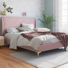 Pink Zheng Velvet Bed Frame with Gold Legs