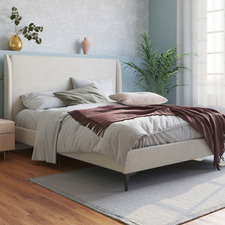 Beige Zheng Upholstered Bed Frame with Black Legs