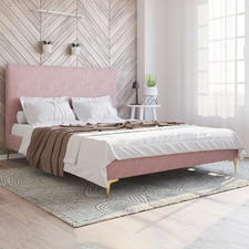Pink Rykkie Velvet Bed Frame with Gold Legs
