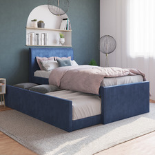 Selina Kids' Velvet King Single Bed with Trundle