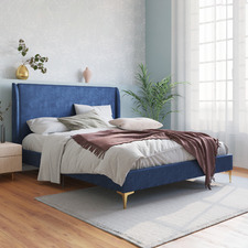 Blue Zheng Velvet Bed Frame with Gold Legs