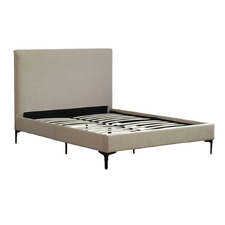 Cream Rykkie Upholstered Bed Frame with Black Legs