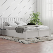 White Olsen Pine Wood Gas Lift Storage Bed Frame