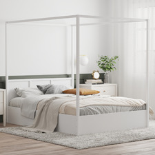 White Olsen Gas Lift Storage Canopy Bed Frame