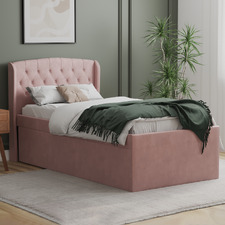 Jordanov Pink Upholstered King Single Bed with Trundle