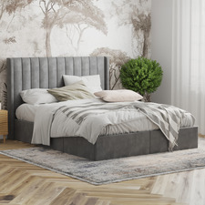 Grey Tulawie Velvet Bed with Underbed Drawers