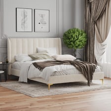 Ivory White Modern Classic Herman Boucle Bed Frame