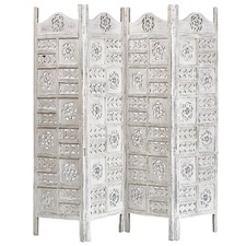 White Wash 4 Panel Room Divider