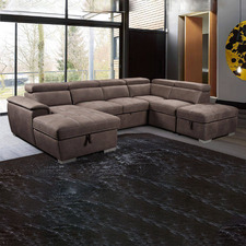 Mushroom Brighton 6 Seater Faux Leather Sofa Bed with Storage