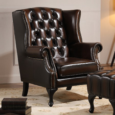 Alastair Leather Winged Armchair