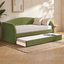 Cherry Velvet Single Daybed with Trundle