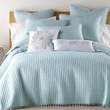 Blue Clavo Pom-Pom Cotton Reversible Coverlet Set