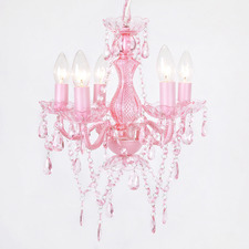5 Light Chandelier Pink Glass Post