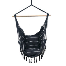 Black Soho Pinstripe Hanging Hammock Chair with Cushion