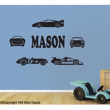 Personalised Name and Cars Removable Wall Sticker