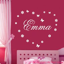 Personalised Name and Flowers with Butterflies Wall Sticker