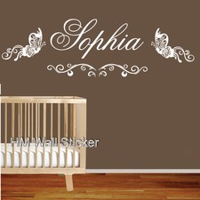 Personalised Name with 2 Butterflies Wall Sticker