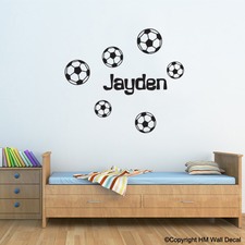 Personalised Name with 6 Soccer Balls Wall Sticker