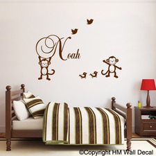 Personalised Monkeys with Birds Removable Wall Sticker