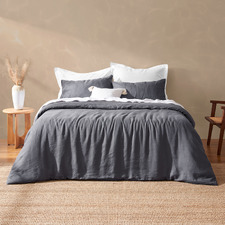 Charcoal Natural Home Vintage Washed Hemp Linen Quilt Cover Set