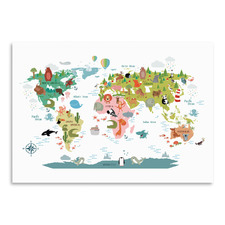 Animals World Map Printed Wall Art