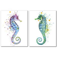 Seahorse Purple Canvas Wall Art Diptych by Sam Nagel