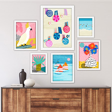 6 Piece Funky Tropical Beach Gallery Wall Art Set