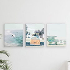Retro Surfing Printed Wall Art Triptych