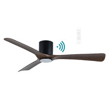 Fresno 132cm DC Low Profile Walnut & Matte Black Smart Ceiling Fan with LED Light