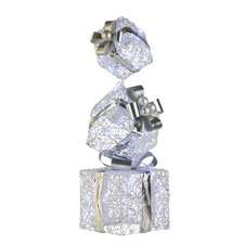 Silver Giftbox Stacked LED Christmas Present Decoration