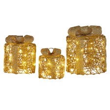 3 Piece Willow LED Christmas Present Ornament Set