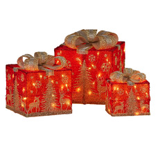 3 Piece Morris LED Christmas Present Ornament Set
