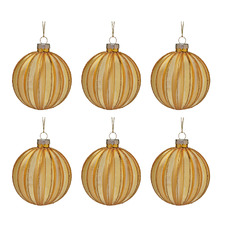 (Set of 6) Fluted Glittered Glass Baubles