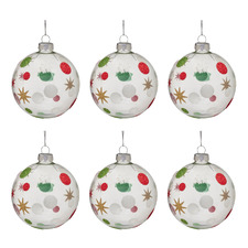 Polka Dot & Star Glass Baubles (Set of 6)