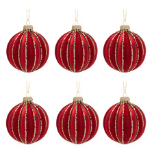 Glittered Stripe Glass Baubles (Set of 6)