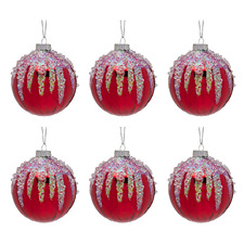 Frosted Sequin Glass Baubles (Set of 6)