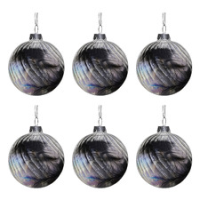 Feather Print Glass Baubles (Set of 6)