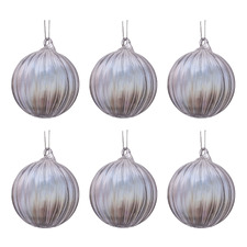 (Set of 6) Silver Pearl Glass Baubles