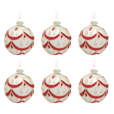 (Set of 6) Champagne Glittered Glass Baubles